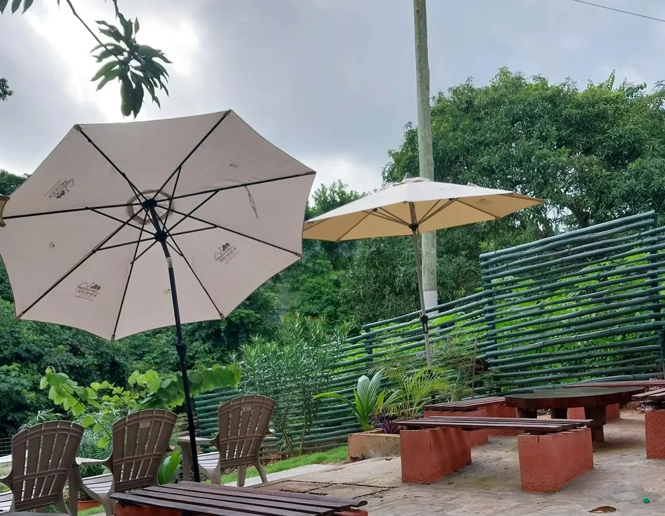 Bench and umbrella outdoor seating